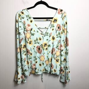 Judith March Floral Blouse - Mint Green and Yellow